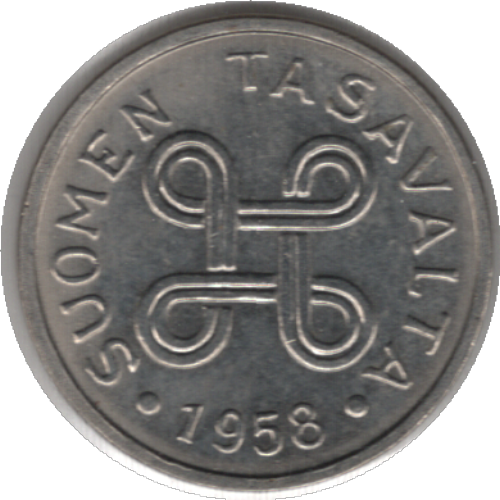 1958 Finland 1 Markka Coin (KM# 36a, Schn# 39a)