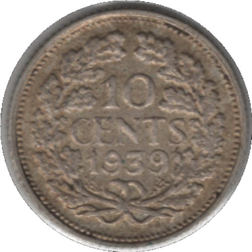 1939 Netherlands 10 Cents Silver Coin (KM# 163, Schn# 43)