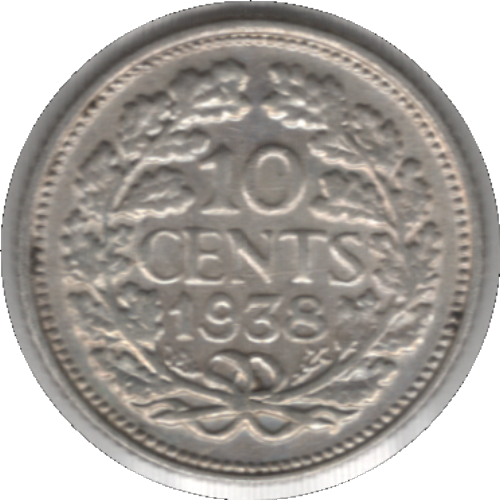 1938 Netherlands 10 Cents Silver Coin (KM# 163, Schn# 43)