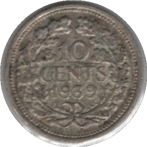 1939 Netherlands 10 Cents Silver Coin (KM# 163, Schn# 43)