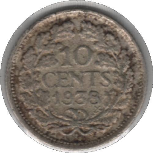 1938 Netherlands 10 Cents Silver Coin (KM# 163, Schn# 43)
