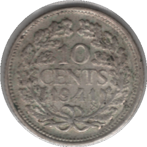 1941 Netherlands 10 Cents Silver Coin (KM# 163, Schn# 43)