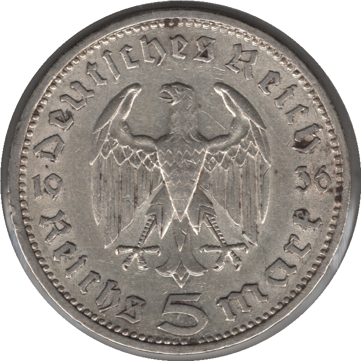 1936A Germany 5 Mark Silver Coin (KM# 86, Schn# 84)