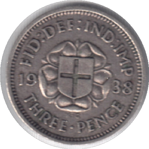 1938 United Kingdom 3 Pence Coin (KM# 848, Sp# 4085)