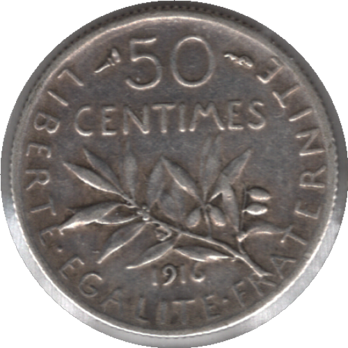France 1916 50 Centimes Silver Coin (KM# 854)
