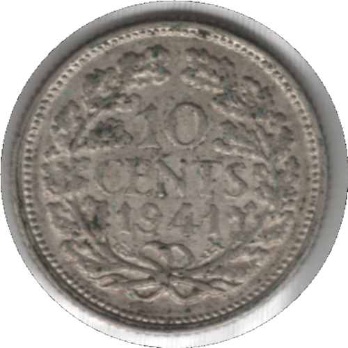 1941 Netherlands 10 Cents Silver Coin (KM# 163, Schn# 43)