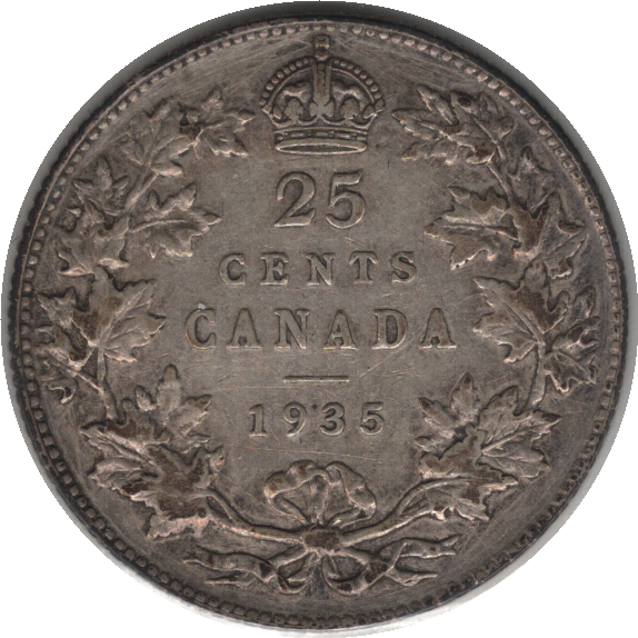 1935 Canada 25 Cents Silver Coin (KM# 24a, Schn# 22a)