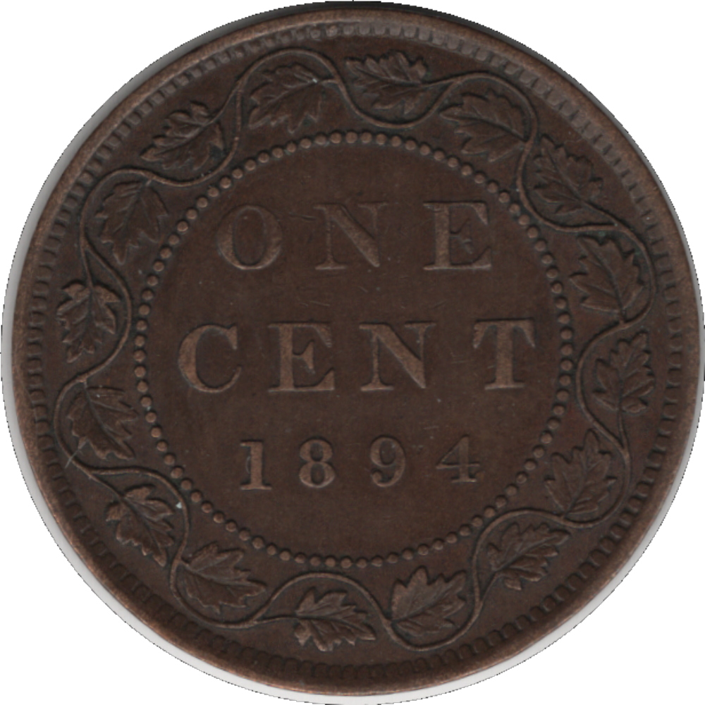 1894 9/9 Canada 1 Cent Coin, Thin '4' (KM#7, Schön#5)